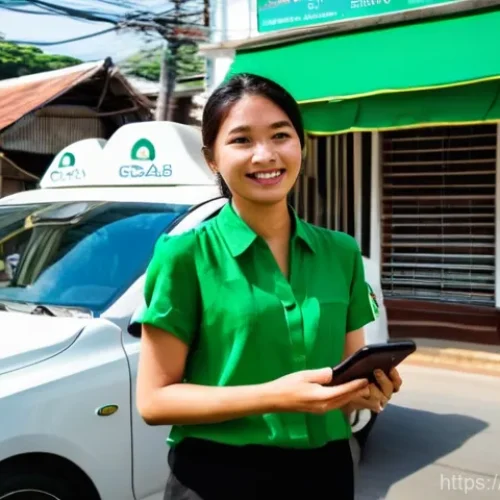 Home 15 미얀마에서 카카오택시 앱 활용법 - **Prompt 1: Urban Traveler Using Grab for Taxi in Yangon**
"A young, diverse female traveler, we...