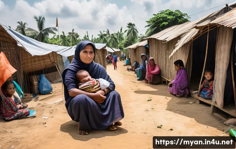 미얀마 로힝야 분쟁의 배경 - A Glimpse of Life in Refugee Camps: Resilience Amidst Hardship**
A detailed, wide-angle shot of a sp...